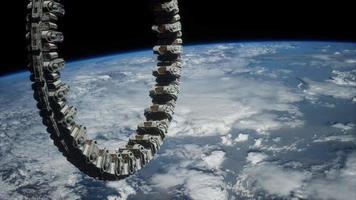 estación espacial futurista en órbita terrestre video
