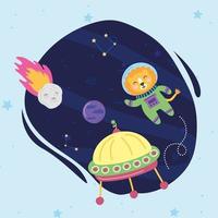 astronaut lion and ufo vector