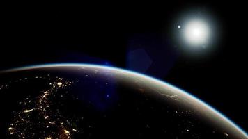 espacio, sol y planeta tierra en la noche video