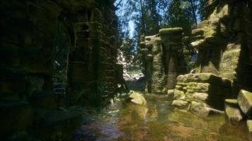 Stone ruins in a forest, abandoned ancient castle video