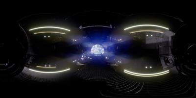 câmera vr 360 movendo-se dentro de um túnel de nave espacial. pronto para uso em vr360 video
