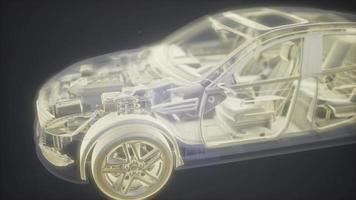 Holographic animation of 3D wireframe car model with engine video