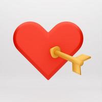 icono de dibujos animados 3d amor corazón con flecha para maqueta plantilla presentación infografía 3d render ilustración foto