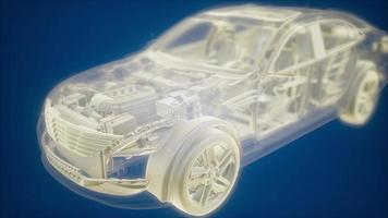 Holographic animation of 3D wireframe car model with engine video