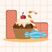 sweet cupcake ingredients vector