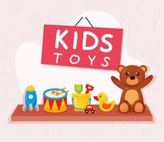 toys on shelf vector