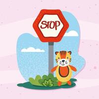 tigre en señal de stop vector