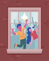young couple in window vector