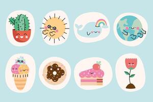 eight cute kawaii characters vector
