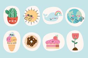 eight cute kawaii characters vector