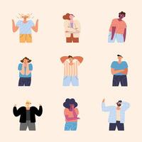 nine people gestures characters vector