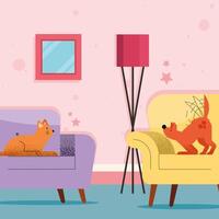 cats mascots in sofas vector