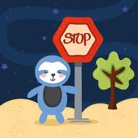 señal de stop con oso perezoso vector