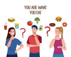 man and women thinking what to eat vector design