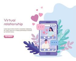 Woman and man chatting in smartphone vector design