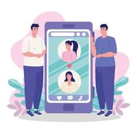 mujeres y hombres con diseño de vector de chat de teléfono inteligente