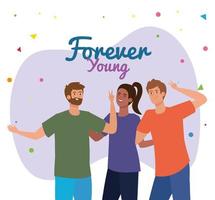 woman and men cartoons of forever young vector design