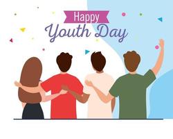 Women and men cartoons backwards of happy youth day vector design