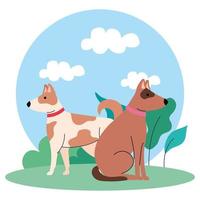 lindos perros mascotas en iconos al aire libre vector