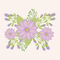 purple flowers with leaves vector design