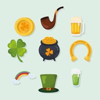 nine saint patricks day icons vector