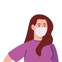 woman wearing medical protective mask against covid 19 on white background vector