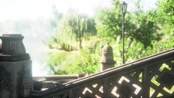 estanque tranquilo enmarcado por un exuberante parque arbolado verde bajo el sol video