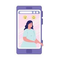 Woman in smartphone with emojis vector design