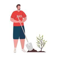volunteer man with shovel and plant vector design