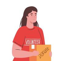 mujer voluntaria con diseño de vector de caja de donación