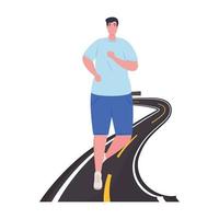 hombre corriendo en la carretera, hombre en ropa deportiva trotando, atleta masculino sobre fondo blanco vector