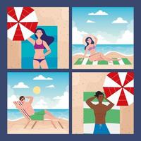 set scenes, people with swimsuit in the beach, summer vacation season vector