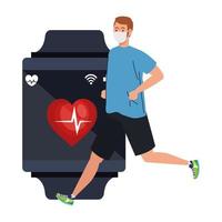 man with mask sportswear and smartwatch vector design