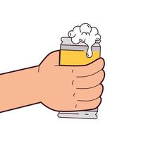 mano sujetando una lata de cerveza, sobre fondo blanco. vector