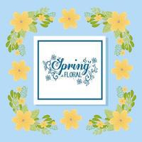 Wedding invitation with yellow flowers and leaves vector design