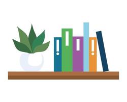 shelving with books and pot plant on white background vector