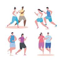 gente corriendo, gente de grupo en ropa deportiva trotando, mujeres y hombres practicando ejercicio vector