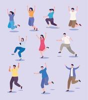 icons with happy people jumping in the air vector