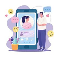 smartphone con mujer y hombre chateando diseño vectorial vector