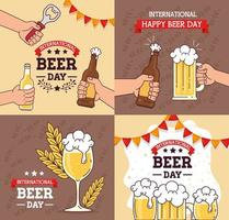 conjunto de pancartas, del día internacional de la cerveza, celebración de agosto con decoración vector