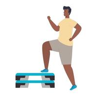 young man afro in sportswear, sports training on step plafform vector