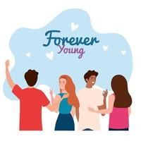 women and men cartoons of forever young vector design