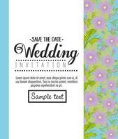 Wedding invitation with purple flowers and leaves vector design