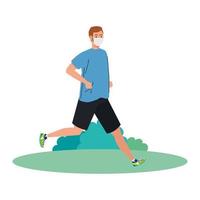 man with mask and sportswear running at park vector design