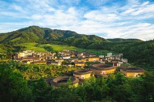 Chuxi Tulou cluster, a group of earthen structures, in fujian, china photo