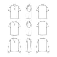 Flat Outline POLO Mock Up with Alternative Sleeve Length and Preview Sides vector