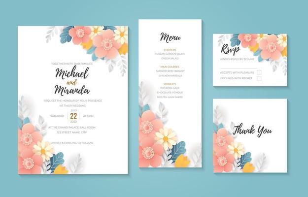 Paper Flower Wedding Invitation Design Template