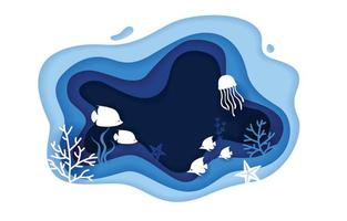 Under Water Ocean Background with Paper Craft Style vector