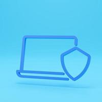 computadora portátil con símbolo de escudo de seguridad. protección de datos, concepto de seguridad de Internet. icono 3d. estilo minimalista de dibujos animados. protección de datos de privacidad en internet, concepto de red privada virtual. foto