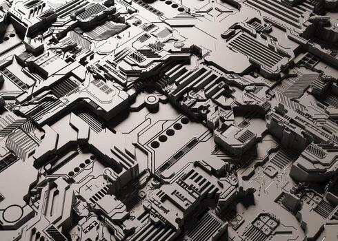 fondo abstracto de ciencia ficción con electrónica. representación 3d foto